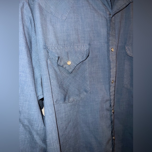 Plains Western Wear Pearl Snap Large Tall Man Blue Long Sleeve Shirt - Picture 6 of 9
